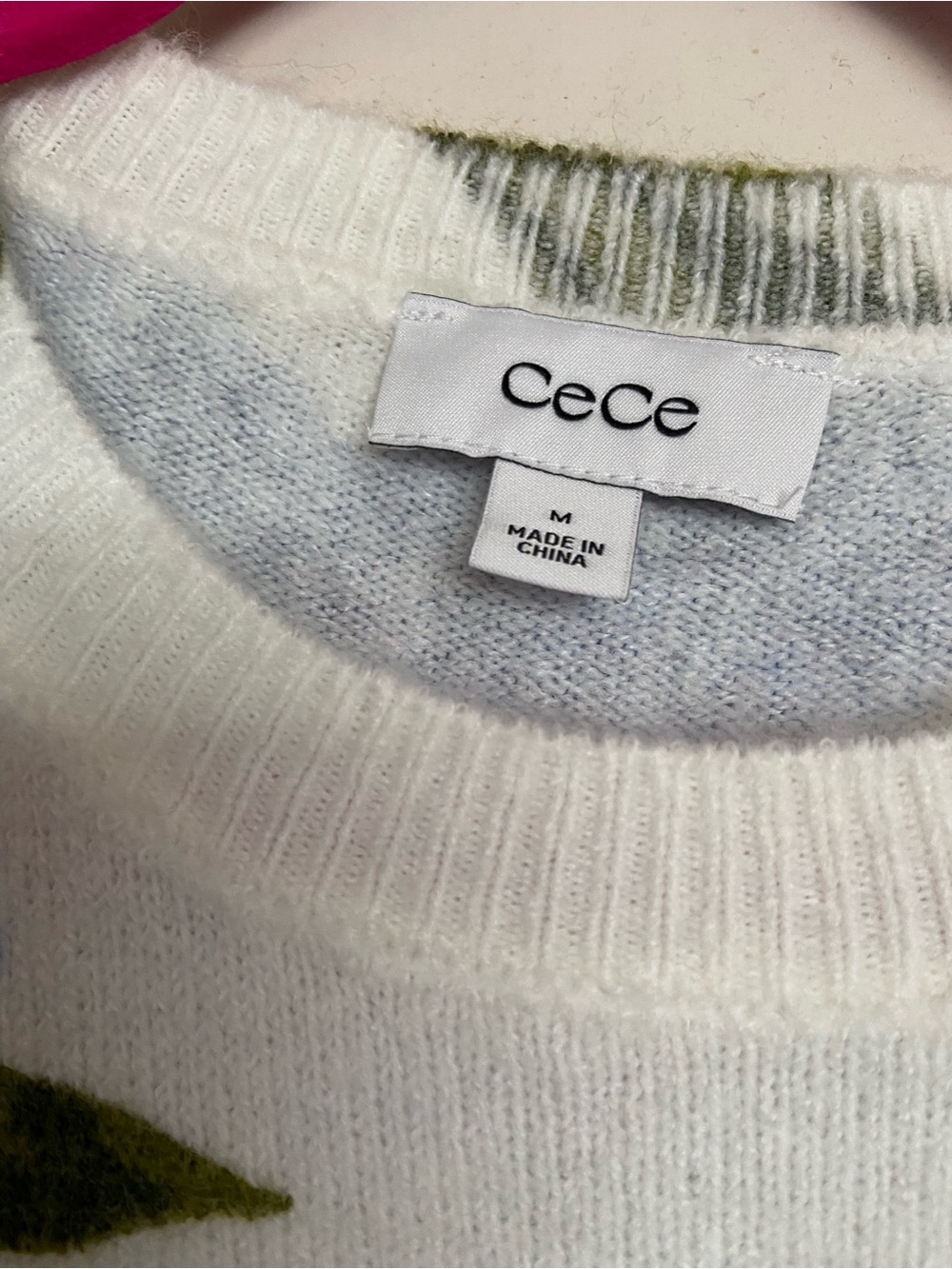 CeCe Cream Knit Top with Blue and Olive Floral Detail - Picture 3 of 5